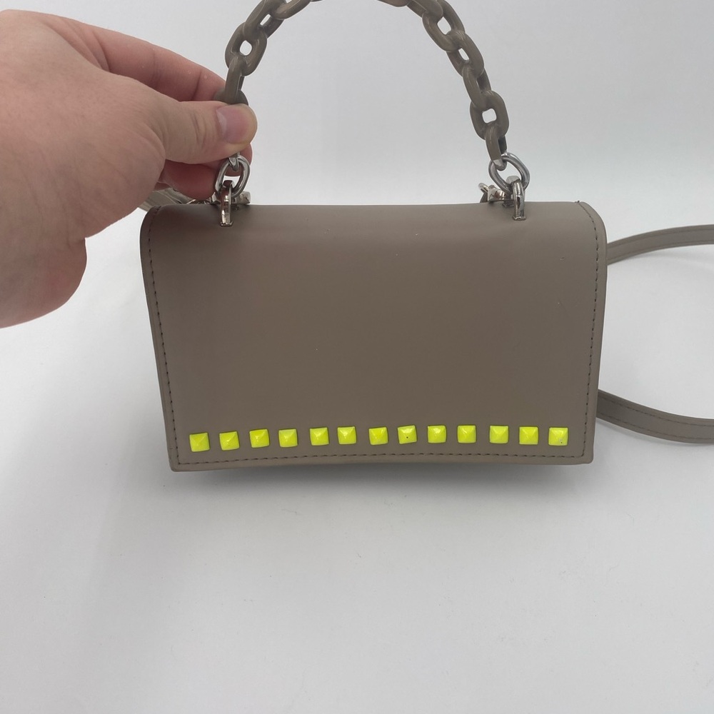 Stylish Taupe Handbag with Neon Accents